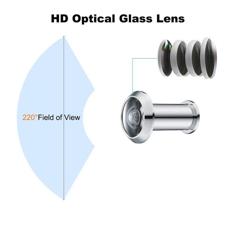 TOGU TG3016NG-CP Solid Brass UL Listed HD Glass Lens 220-degree Door Viewer Peephole for 1-3/8" to 2-1/6" Doors, Polished Chrome Finish - Image 3
